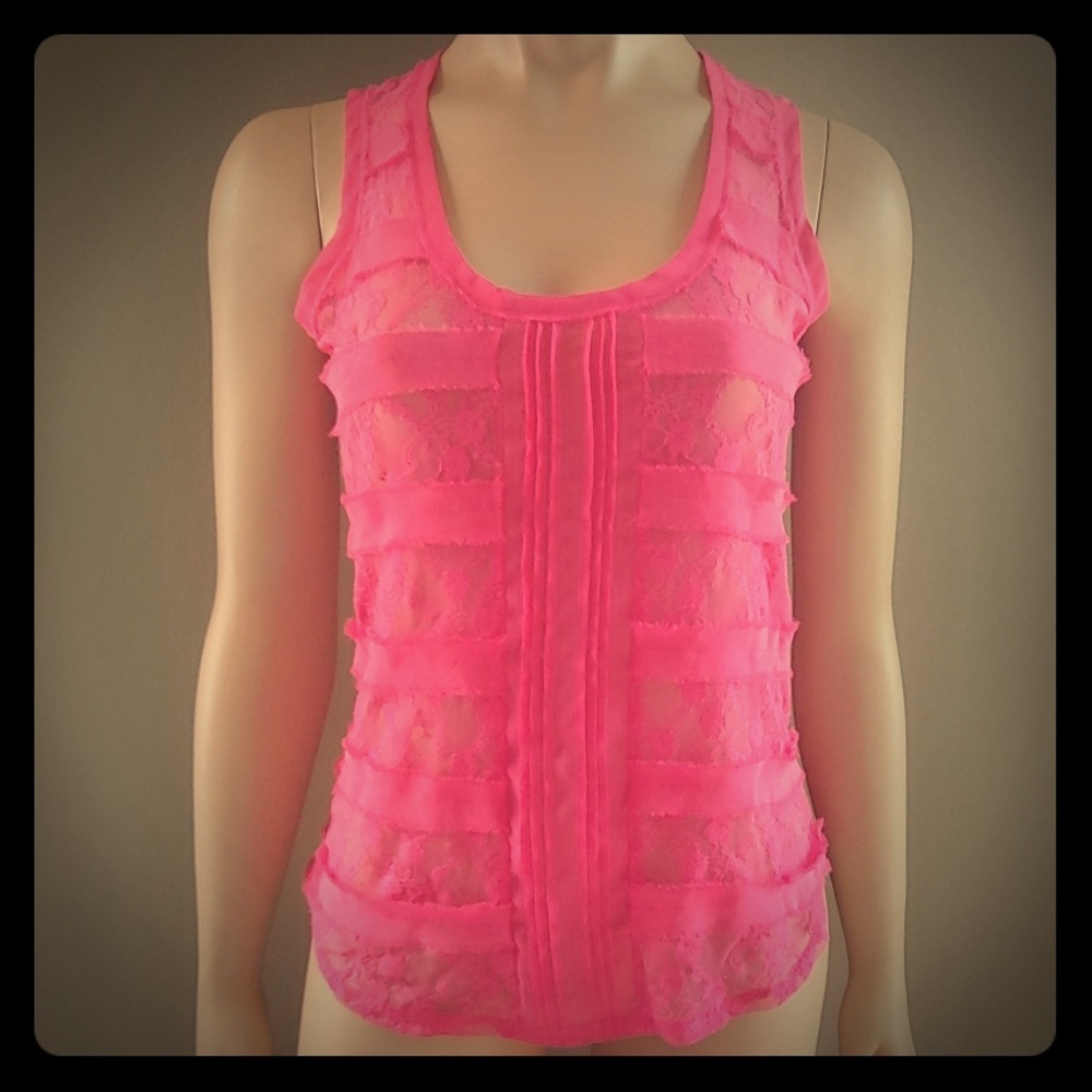 Day trip sheer lace pink tank top size s